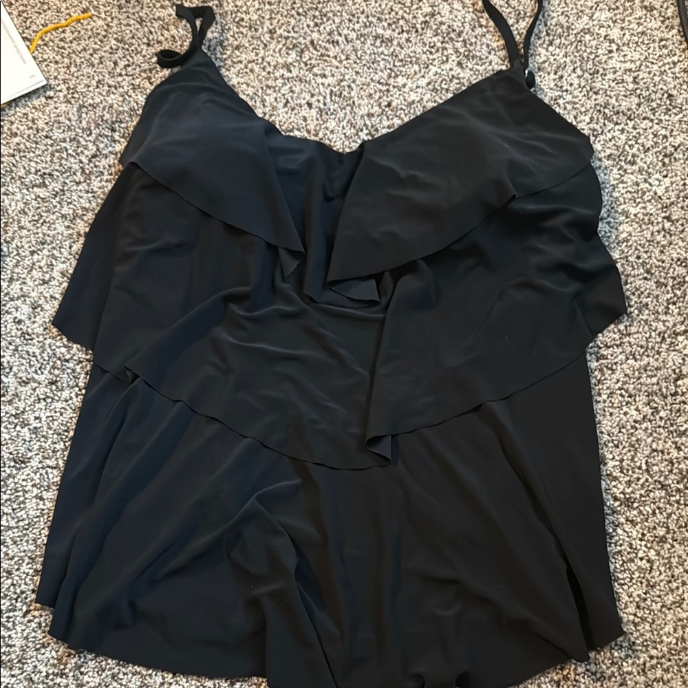 Aqua Green Black Ruffled Swim Cami and Black Bottom